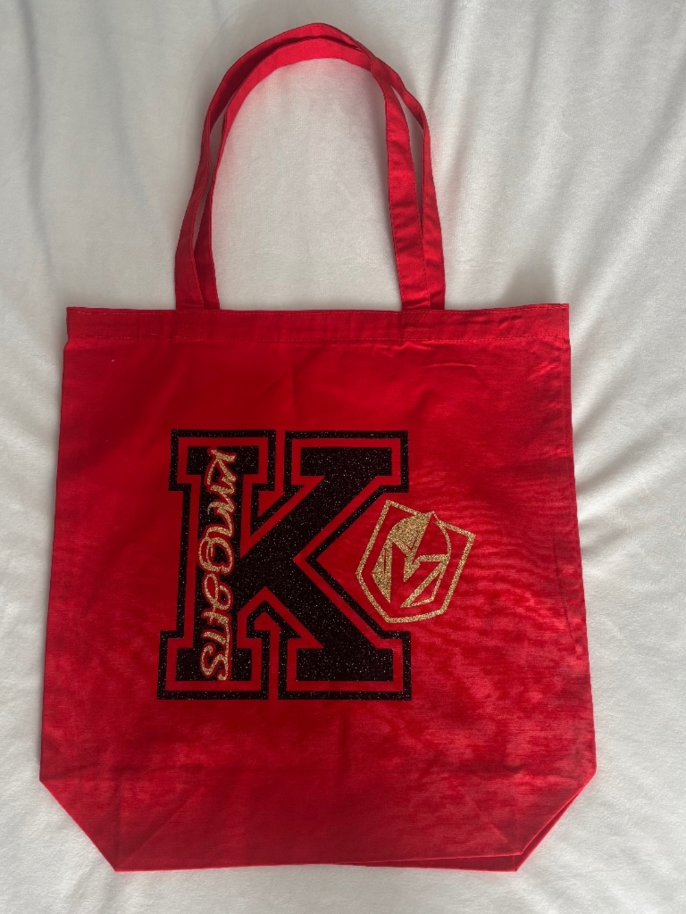 Vegas Golden Knights Tote Bag Shoulder Red Black Metallic Gold Glitter Sparkly